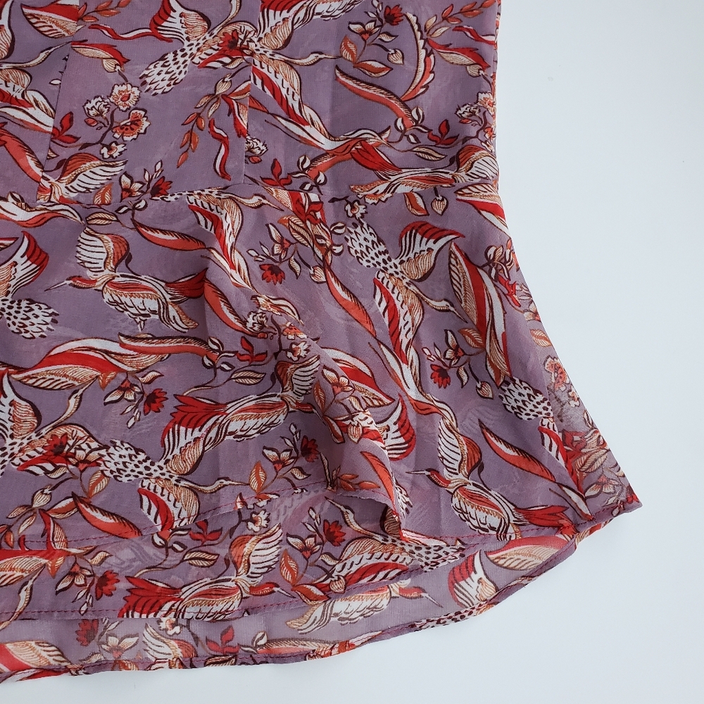 Cabi Small Blouse Good Luck Crane Shirt Mauve Sleeveless Peplum Top Flowy Bows - Picture 3 of 15